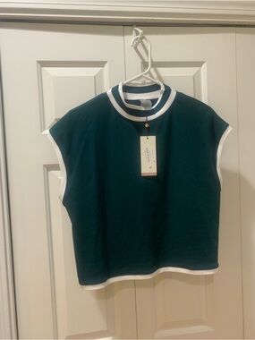 Calia Rib Mock Crop Tank in Sea Green size Large